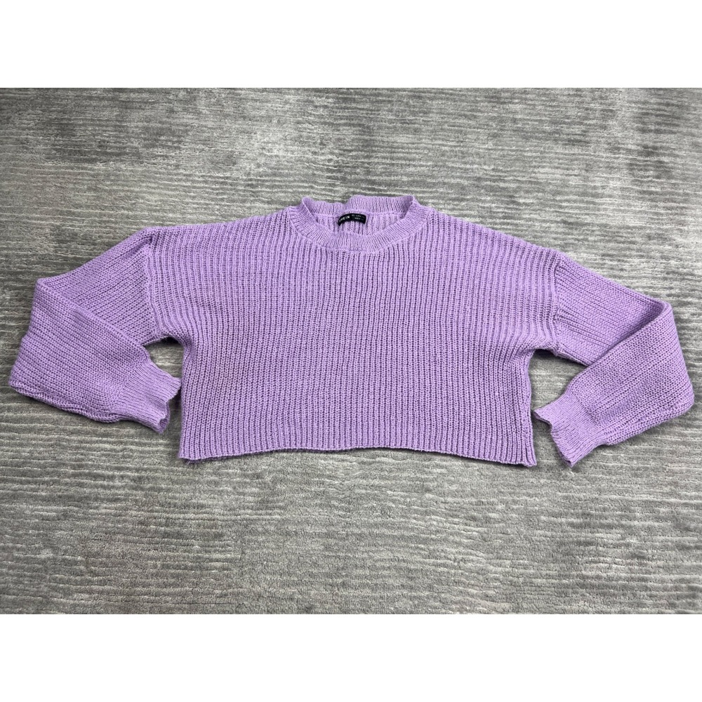 SHEIN Sweater Womens L Purple Lavender Ribbed Knit Cropped Relaxed Long Sleeve